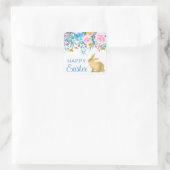 Boho Spring Flowers en Gold Bunnies Happy Easter Vierkante Sticker (Tas)