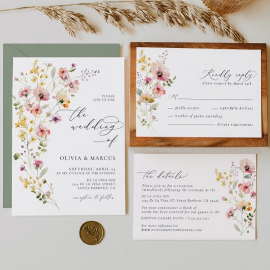 Boho Spring Kleurrijke Wildflower bruiloft uitnodi Kaart