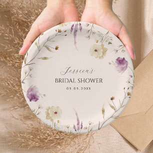 Boho Spring Lila Wildbloemen Vrijgezellenfeest Papieren Bordje