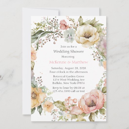 Boho Spring Pastel Peony Floral Wedding Shower Kaart (Voorkant)