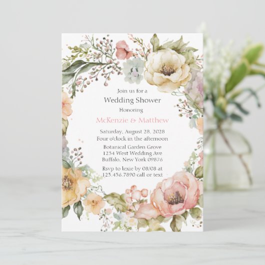 Boho Spring Pastel Peony Floral Wedding Shower Kaart (Staand voorkant)