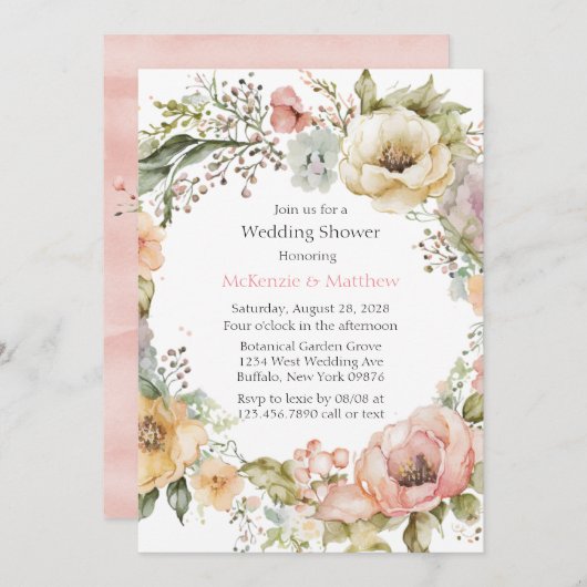 Boho Spring Pastel Peony Floral Wedding Shower Kaart (Voorkant / Achterkant)