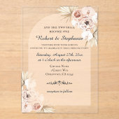 Boho Spring Peony Christelijke bruiloft Transparan Acryl Uitnodigingen (Voorkant)