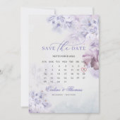 Boho spring purple bloemen in maandagalkalender save the date (Voorkant)