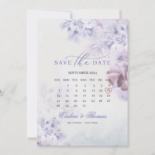 Boho spring purple bloemen in maandagalkalender save the date