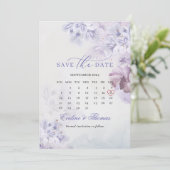 Boho spring purple bloemen na maandkalender sa save the date (Staand voorkant)