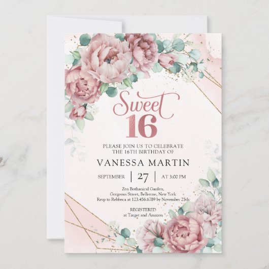 Boho spring roos gouden rozen eucalyptusgoud kaart (Voorkant)