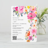 Boho Spring Waterverf Bloemen Huwelijk QR bruiloft Kaart (Staand voorkant)