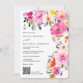 Boho Spring Waterverf Bloemen Huwelijk QR bruiloft Kaart (Voorkant)
