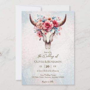 Boho Spring Waterverf Floral Koe Skull Wedding Kaart