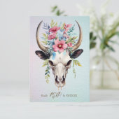 Boho Spring Waterverf Floral Koe Skull Wedding RSVP Kaartje (Staand voorkant)