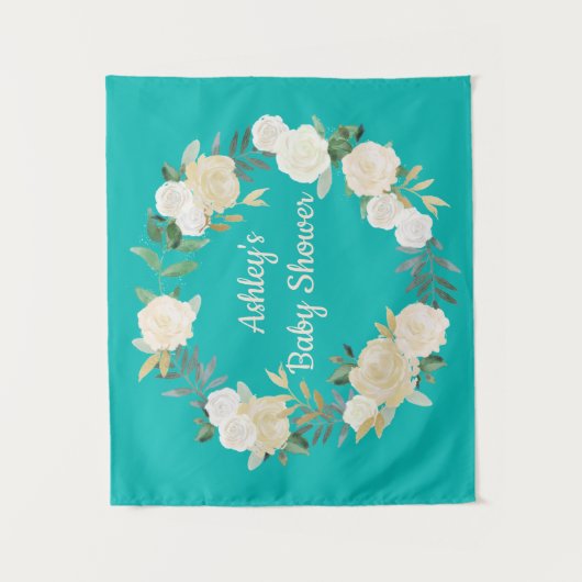 Boho Spring Wedding Backdrop Turquoise Baby shower Wandkleed (Voorkant)