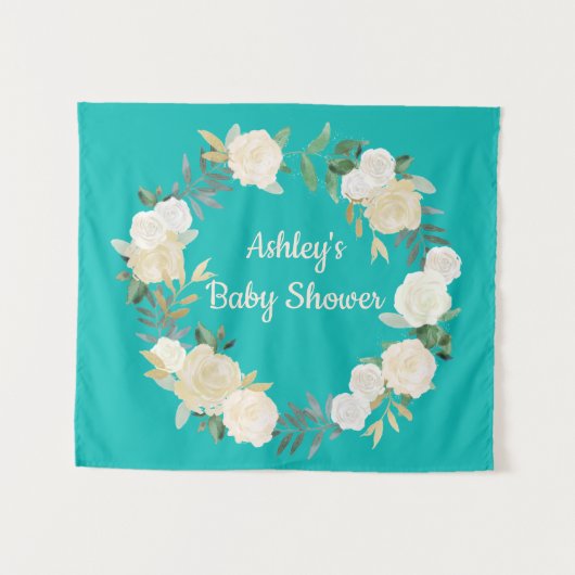 Boho Spring Wedding Backdrop Turquoise Baby shower Wandkleed (Voorkant (horizontaal))