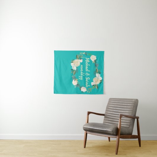 Boho Spring Wedding Reception Foto Booth Backdrop Wandkleed (In Situ (horizontaal))