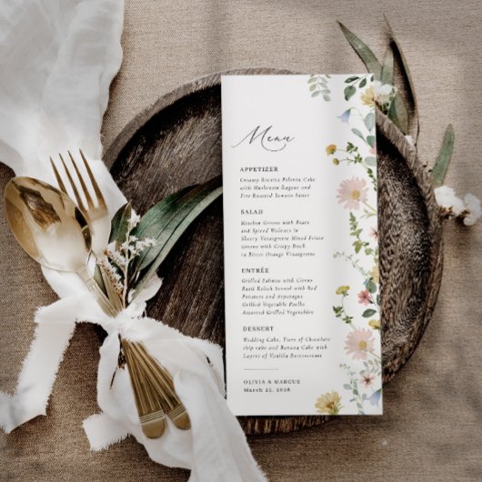 Boho Spring Whimsical Wildflower Elegant Bruiloft Menu