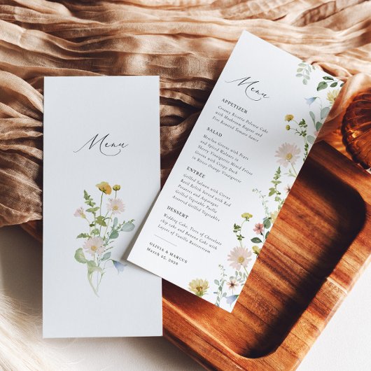 Boho Spring Whimsical Wildflower Elegant Bruiloft Menu