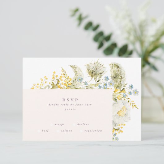 Boho Spring Wild Botanical Florals Lijst Wedding RSVP Kaartje (Staand voorkant)