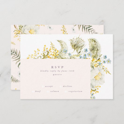 Boho Spring Wild Botanical Florals Lijst Wedding RSVP Kaartje (Voorkant / Achterkant)