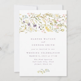 Boho Spring Wild Botanical Florals Stripe Wedding Kaart