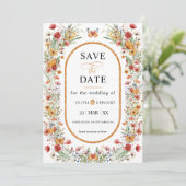 Boho Spring Wildbloemen Vlinders Sla de datum op Save The Date (Staand voorkant)