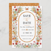 Boho Spring Wildbloemen Vlinders Sla de datum op Save The Date (Voorkant / Achterkant)