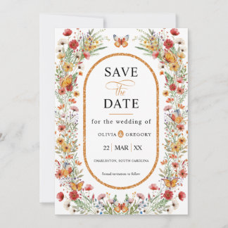 Boho Spring Wildbloemen Vlinders Sla de datum op Save The Date