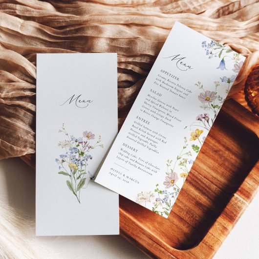 Boho Spring Wildflower Elegante Tuin Bruiloft Menu