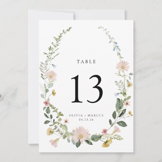 Boho Spring Wildflower Garden Trouwtafel nummer (Voorkant)