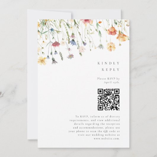 Boho Spring Wildflower QR Code Wedding Kaart (Achterkant)