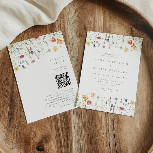 Boho Spring Wildflower QR Code Wedding Kaart