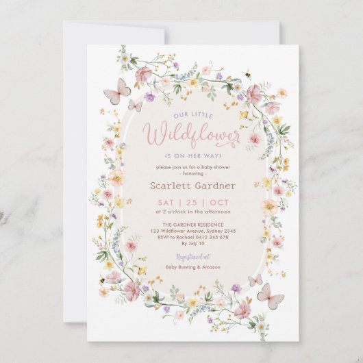 Boho Spring Wildflower Tuin Meisje Baby shower Kaart (Voorkant)