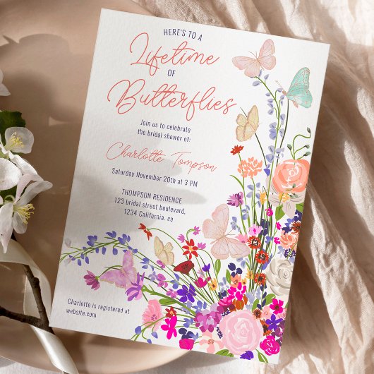 Boho spring wildflower vlinders vrijgezellenfeest kaart