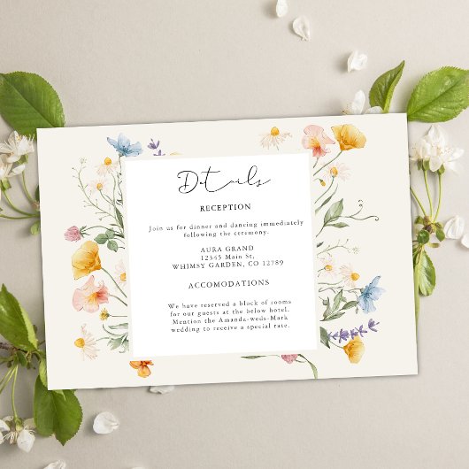Boho Spring Wildflowers Botanical Garden Wedding Informatiekaartje