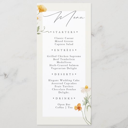 Boho Spring Wildflowers Botanische Tuin Wedding Menu (Voorkant)