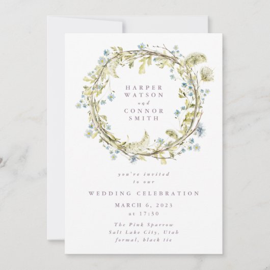 Boho Spring Wreath Wildflower Pampas Wedding Kaart (Voorkant)