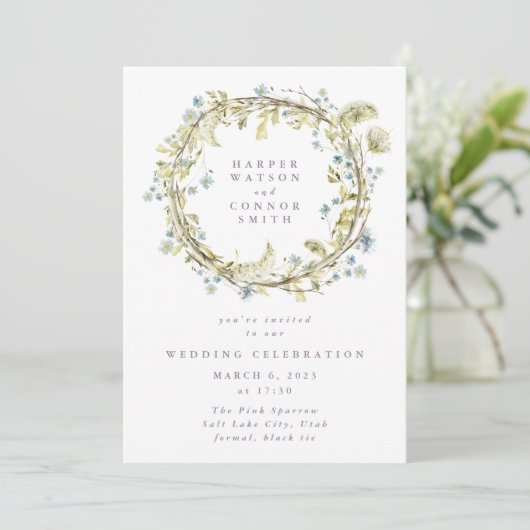 Boho Spring Wreath Wildflower Pampas Wedding Kaart (Staand voorkant)