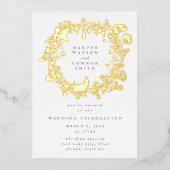 Boho Spring Wreator Wildflower Pampas Ppress Gold Folie Uitnodiging (Voorkant)