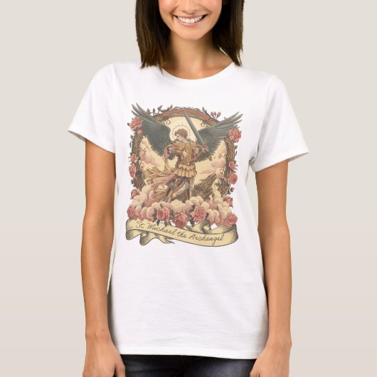 Boho St. Michael Aartsengel Traditioneel Katholiek T-shirt (Voorkant)