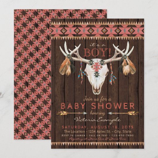 Boho-stam schedel babyshower uitnodigingen (Voorkant / Achterkant)