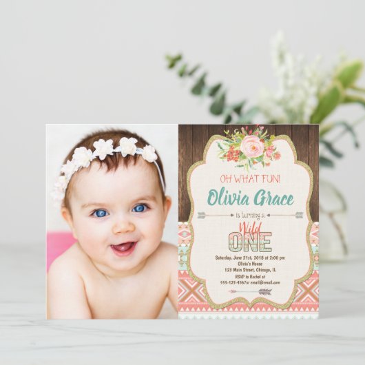 Boho stam wild een meisje op de eerste verjaardag  kaart (Staand voorkant)