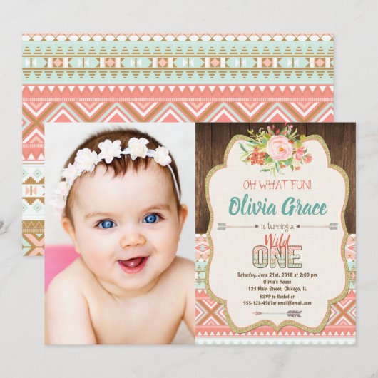 Boho stam wild een meisje op de eerste verjaardag  kaart (Voorkant / Achterkant)