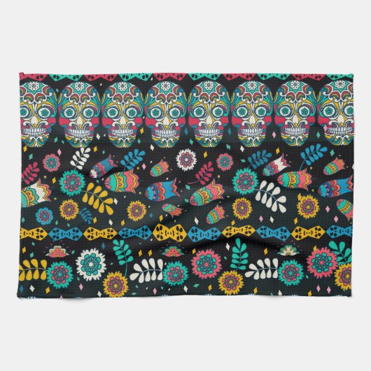 Boho stamschedels: kleurrijk patroon. theedoek (Horizontaal)