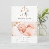 Boho Star Moon Cloud Baby Foto geboorteaankondigin Bedankkaart (Staand voorkant)