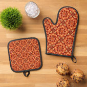 Boho Starburst Bloemenpatroon Ovenwant & Pannenlap Set (Top down)