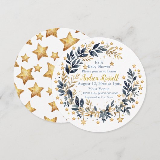 Boho Stars Groene Baby Shower Uitnodiging (Voorkant / Achterkant)