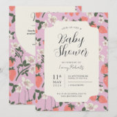 Boho Stawberry Bloemen Baby shower Uitnodiging (Voorkant / Achterkant)