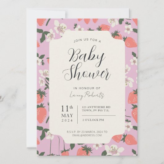 Boho Stawberry Bloemen Baby shower Uitnodiging (Voorkant)