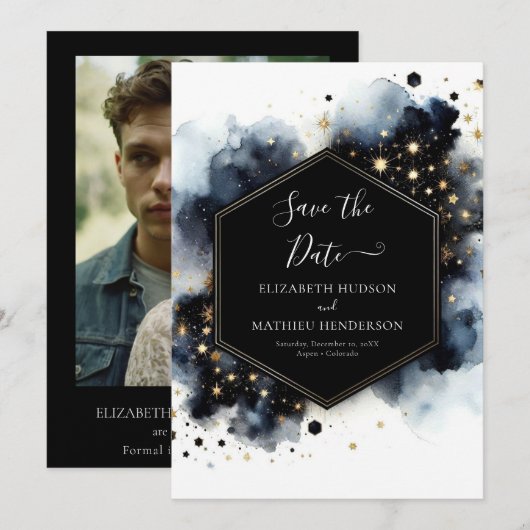 Boho sterren hemelse bruiloft save the date (Voorkant / Achterkant)