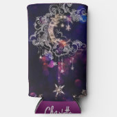 Boho Sterren & Maan Paarse Tall Seltzer Blikjeskoeler (Voorkant)