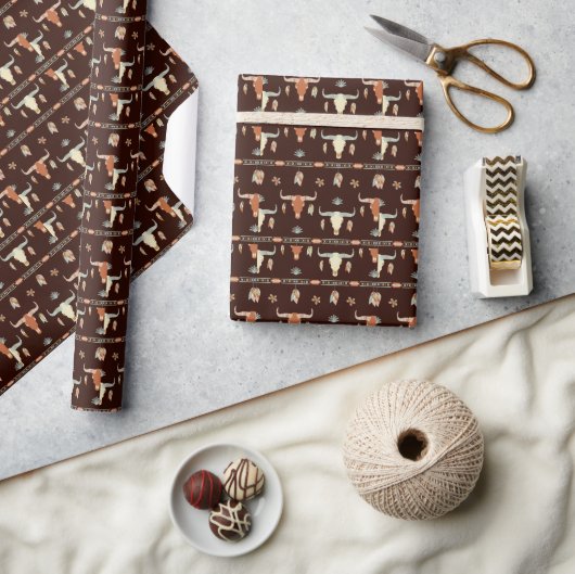 Boho Stier Patroon Western Cadeaupapier (Crafts)